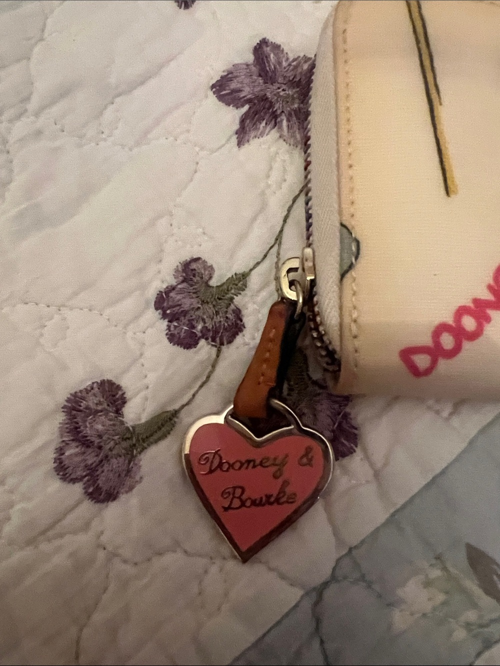 Dooney & Bourke Cream Shoulder Bag with Pink, Green & Blue Beach Print - Picture 4 of 10